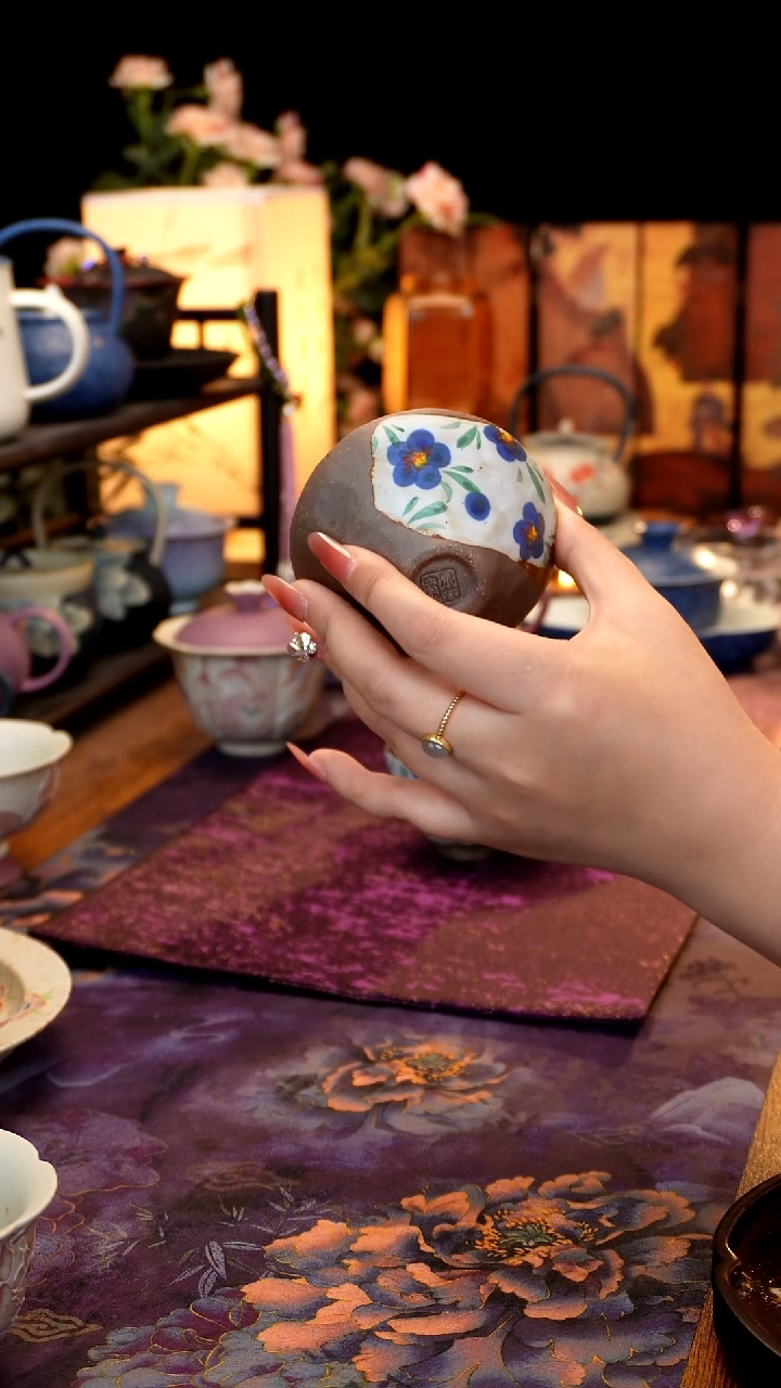 老岩泥小蓝花斗笠杯··