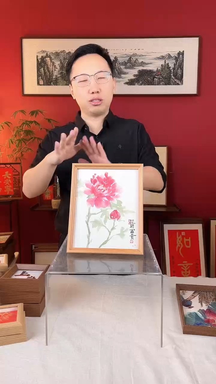 【闪购商品】国画花开富贵10寸纯手绘国画摆台