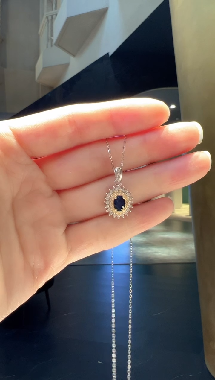 蓝宝石吊坠(赠链)银S925镶嵌15】