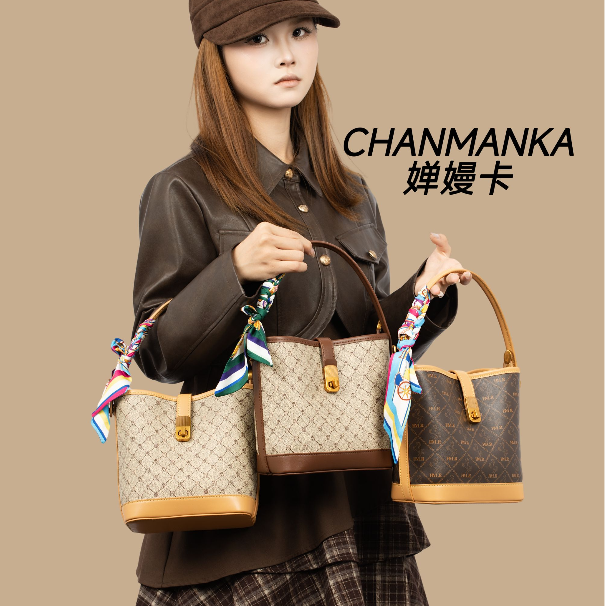 2025新款大容量水桶包百搭气质手提女包经典印花斜挎包包