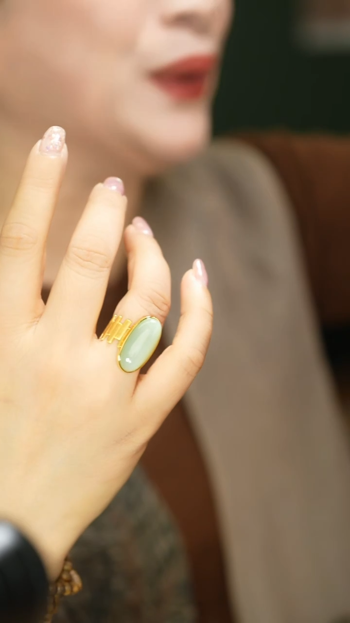 银S925镶嵌戒指和田玉圈口14-15