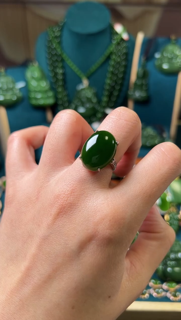 【闪购商品】和田玉（碧玉）戒指银S925镶嵌碧玉
