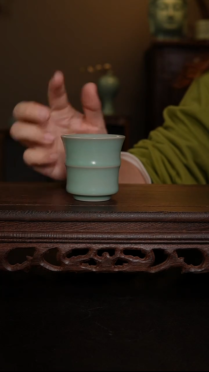 摆件仿古手工军绿竹节杯