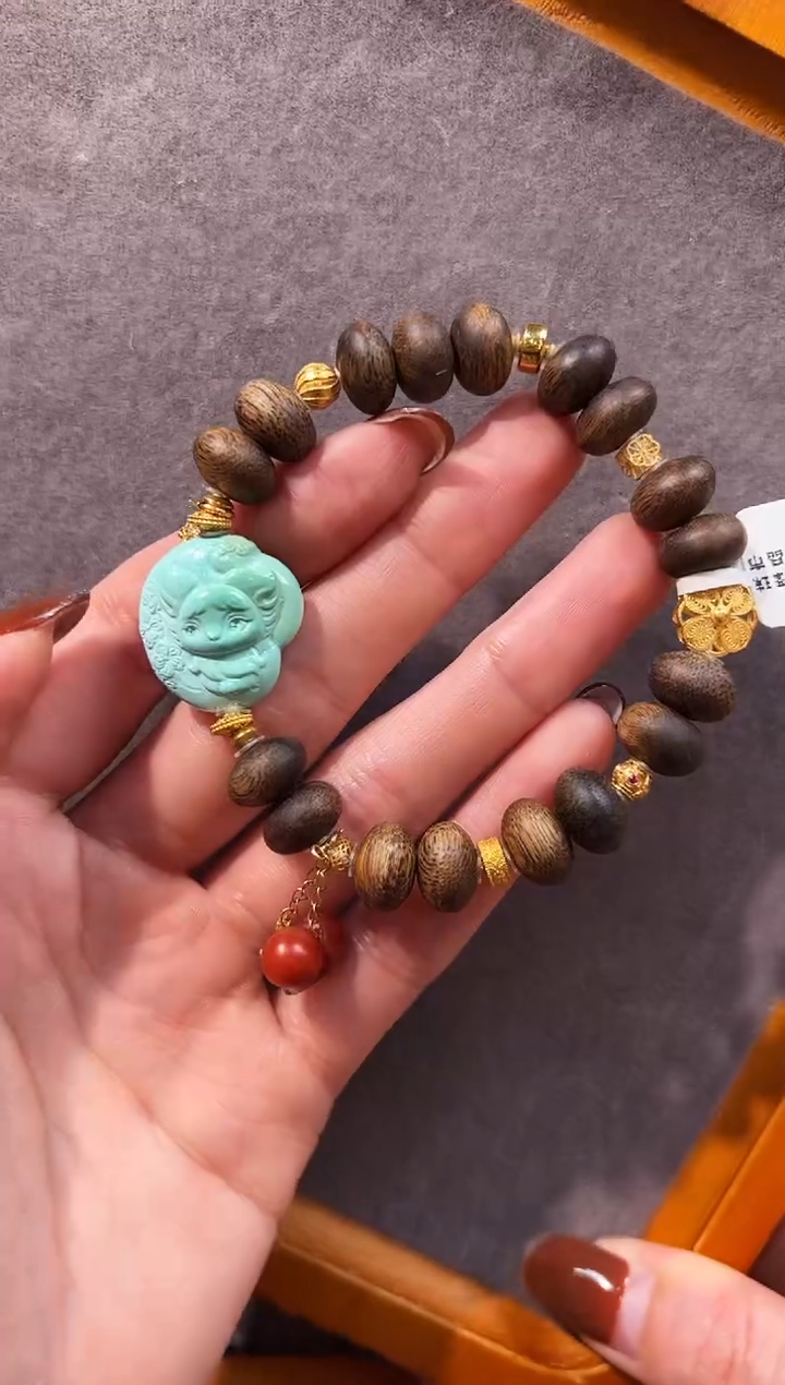 18K金镶嵌绿松石手链凤九手链