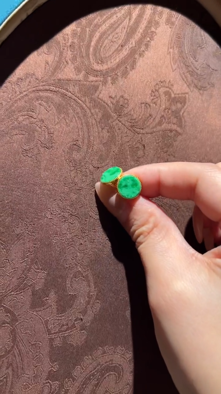 【闪购商品】翡翠耳钉银S925镀金镶嵌红翡绿翠 14号