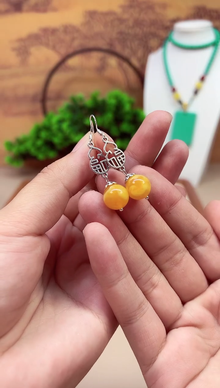 银S925镶嵌蜜蜡耳饰E57