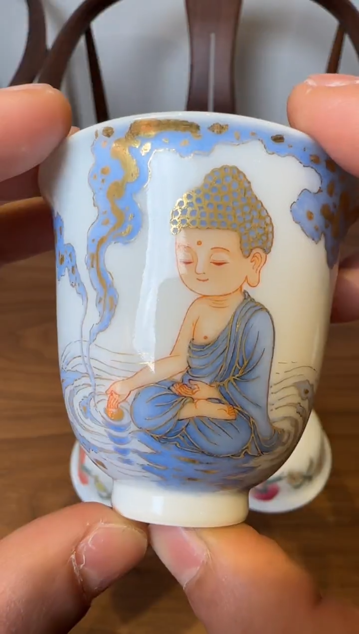 Y****e预售 一儒堂 无语佛描金禅定铃铛杯 蓝