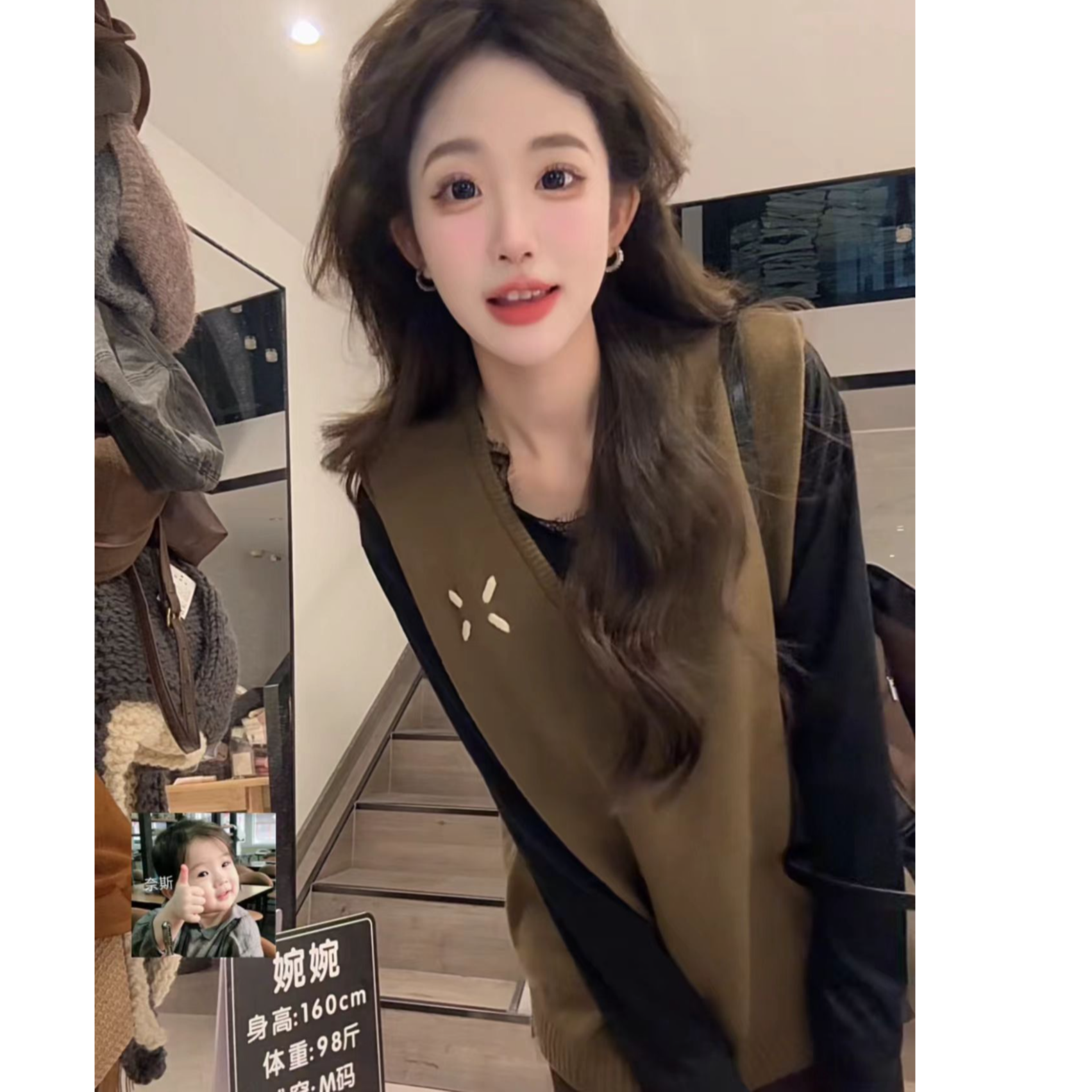 无袖手工纯色针织马甲四季通用网红百搭马夹V领