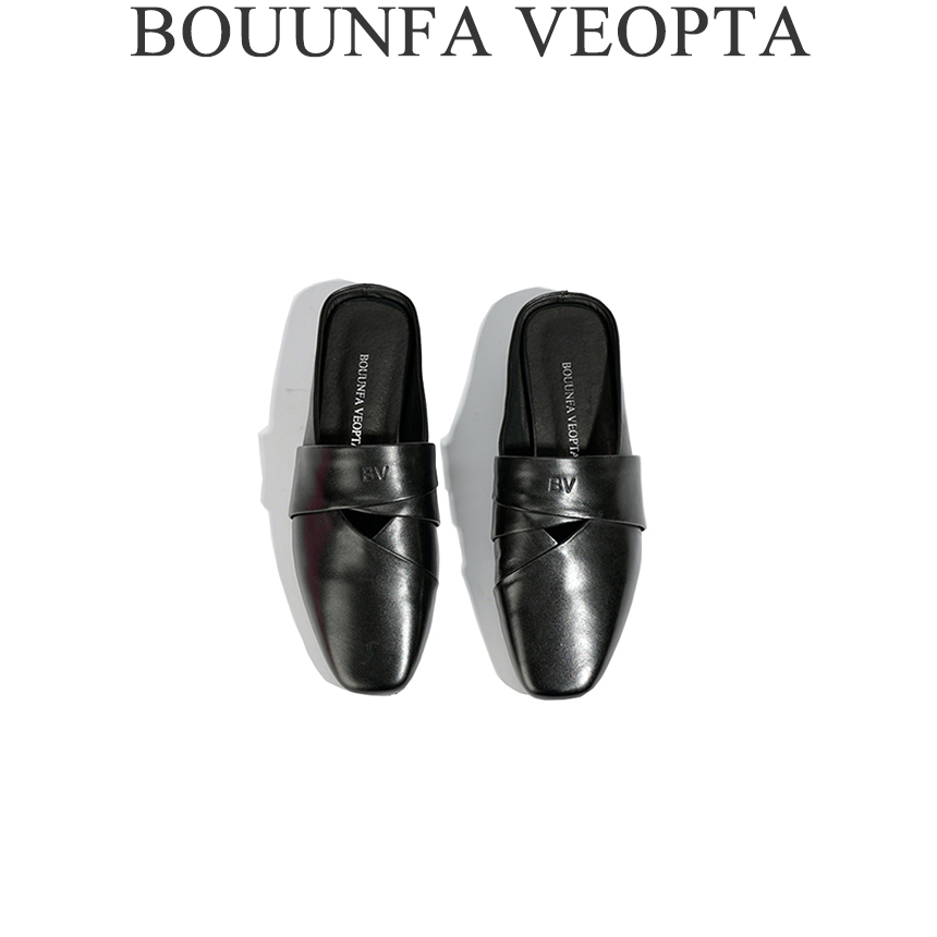 BOUUNFA VEOPTA【正品】低跟胎牛真皮拖鞋软底舒适百搭女单鞋包头鞋