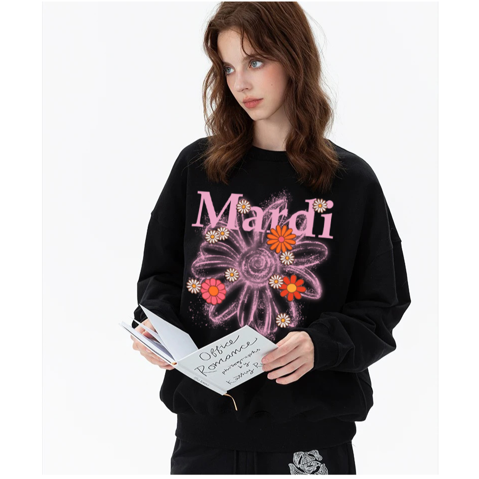 Mardi【晕染】雏菊花朵印花圆领套头卫衣2025秋冬情侣休闲百搭宽松