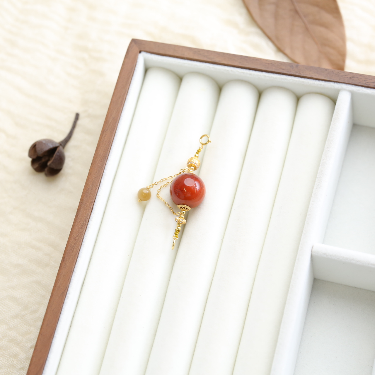 【云边】火焰纹南红14mm+ 扣头（多样性发其一）