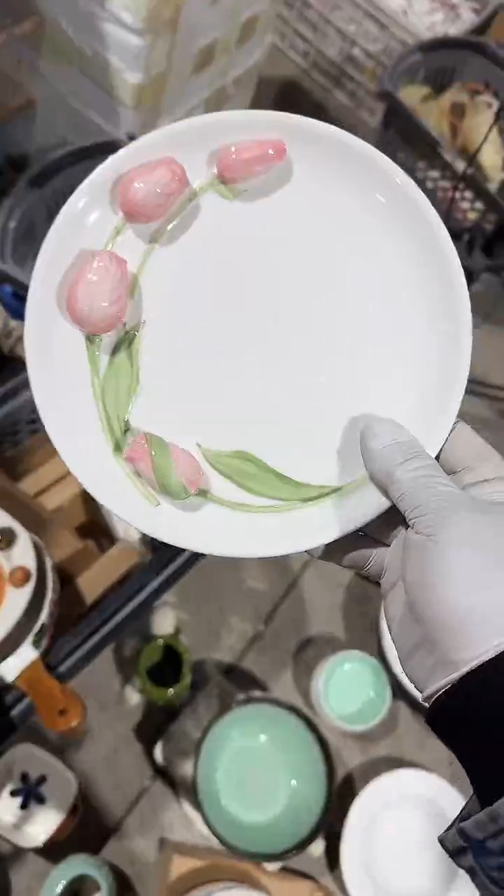 陶瓷郁金香盘子微瑕 凑满20元包邮