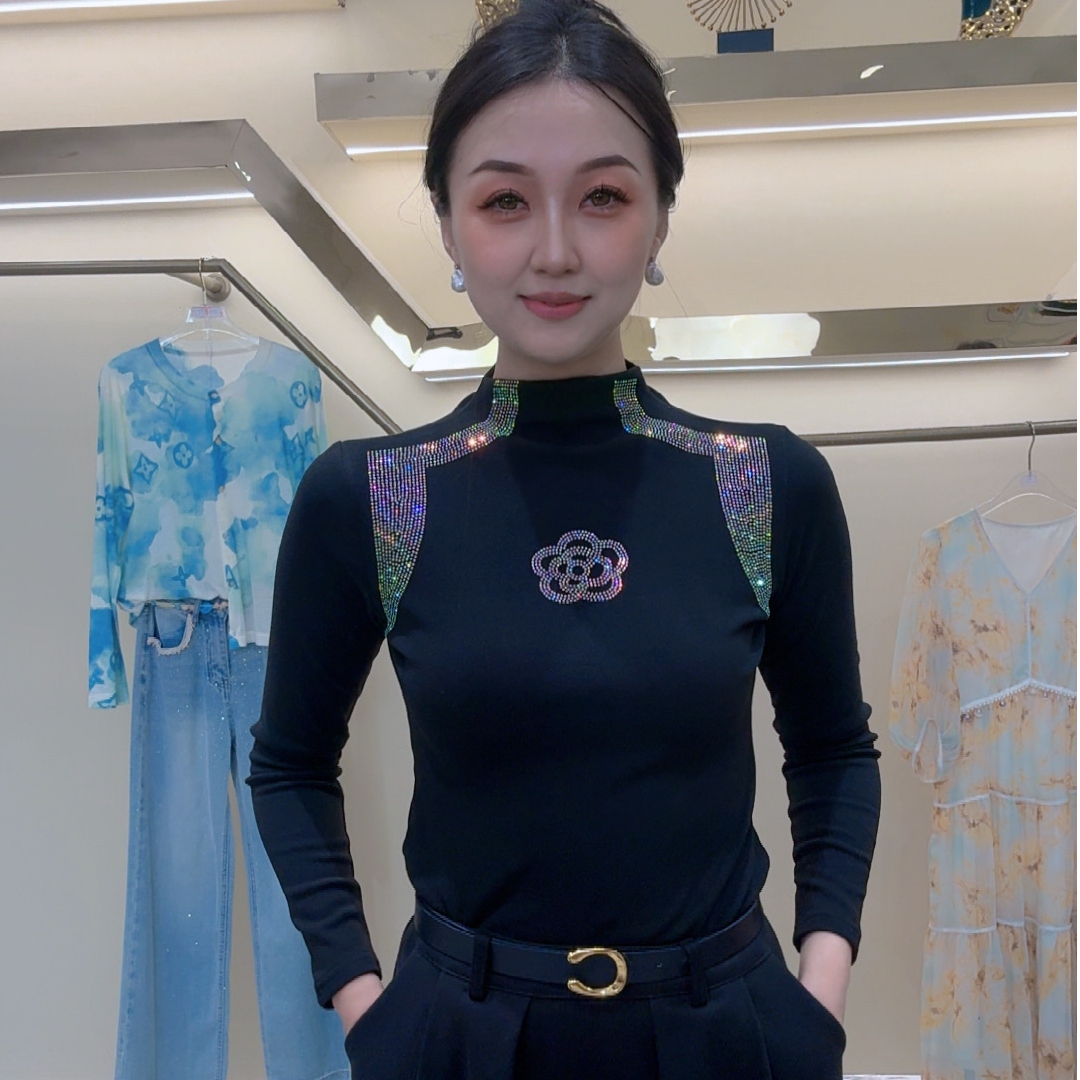 德绒烫钻2025烫钻保暖打底长袖秋冬洋气时尚高级复古小衫上衣Z981