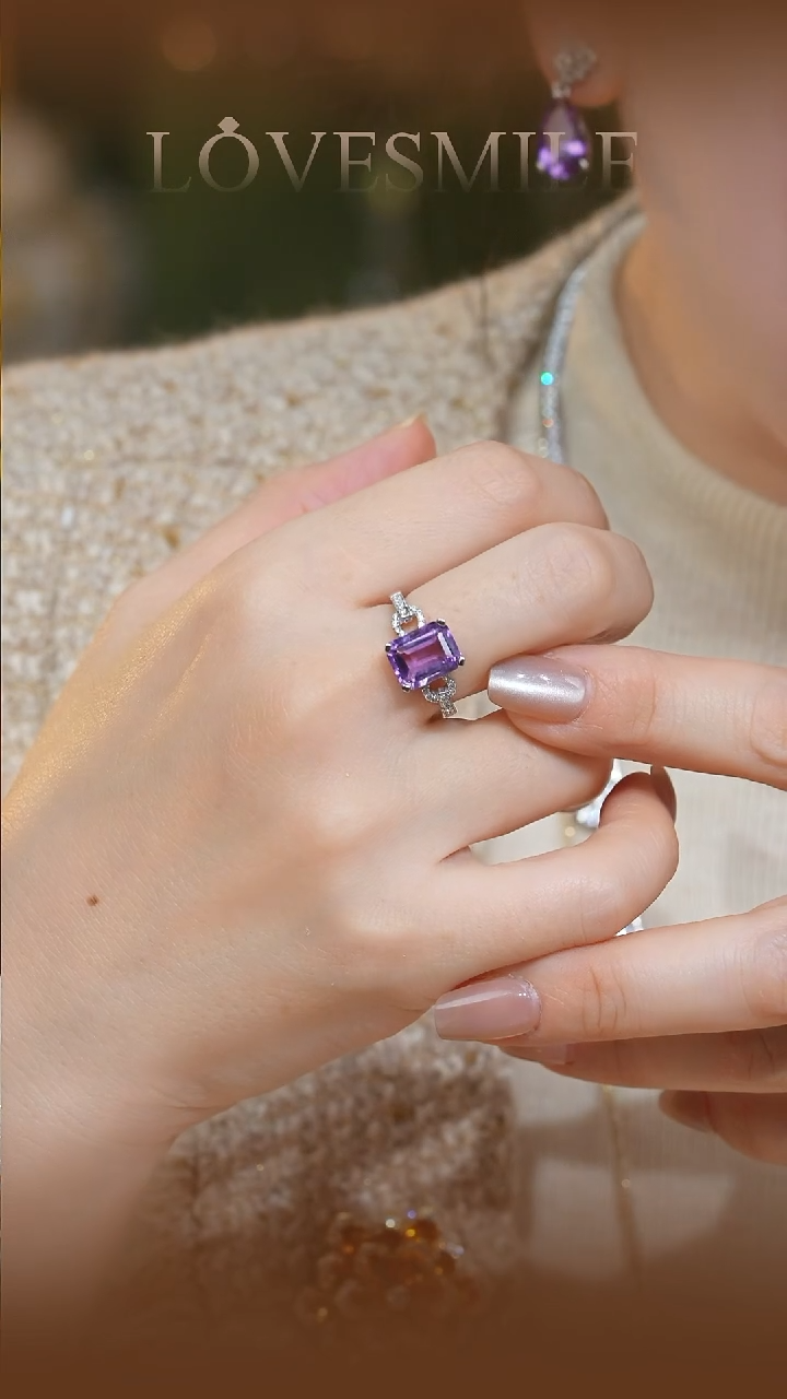 银S925镶嵌戒指紫晶圈口14号028