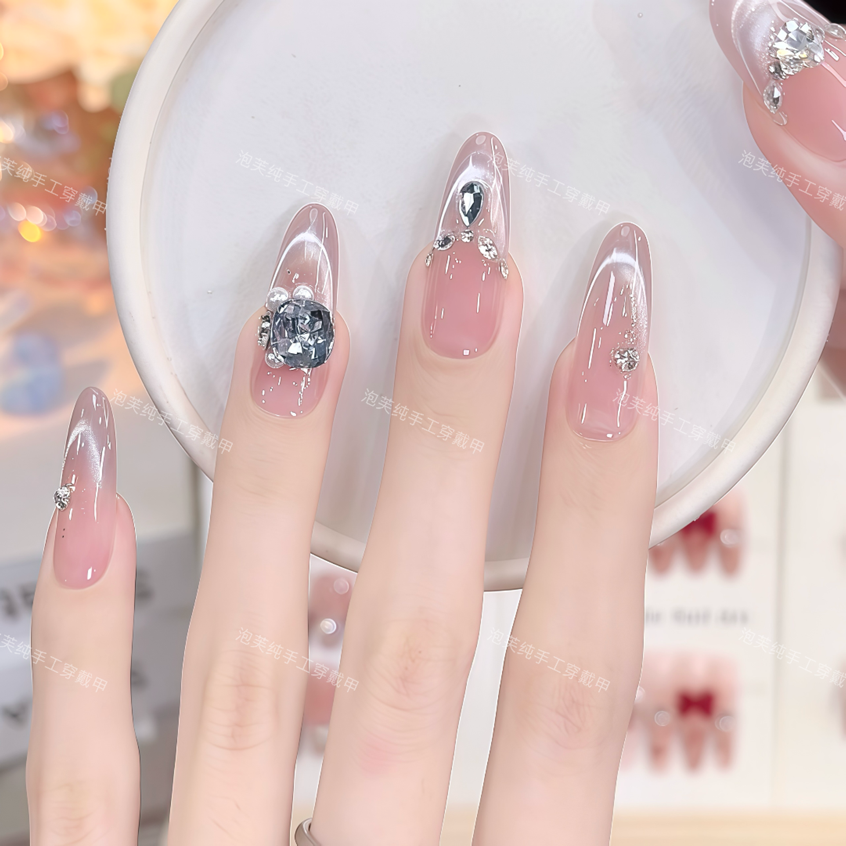 【克拉恋人】高级感粉色玫瑰钻追光猫眼穿戴甲片