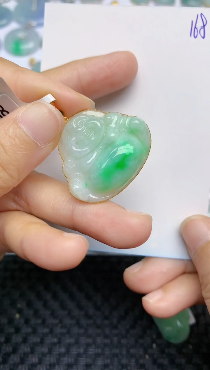 【闪购商品】翡翠挂件18K金镶嵌天然A货翡翠 168