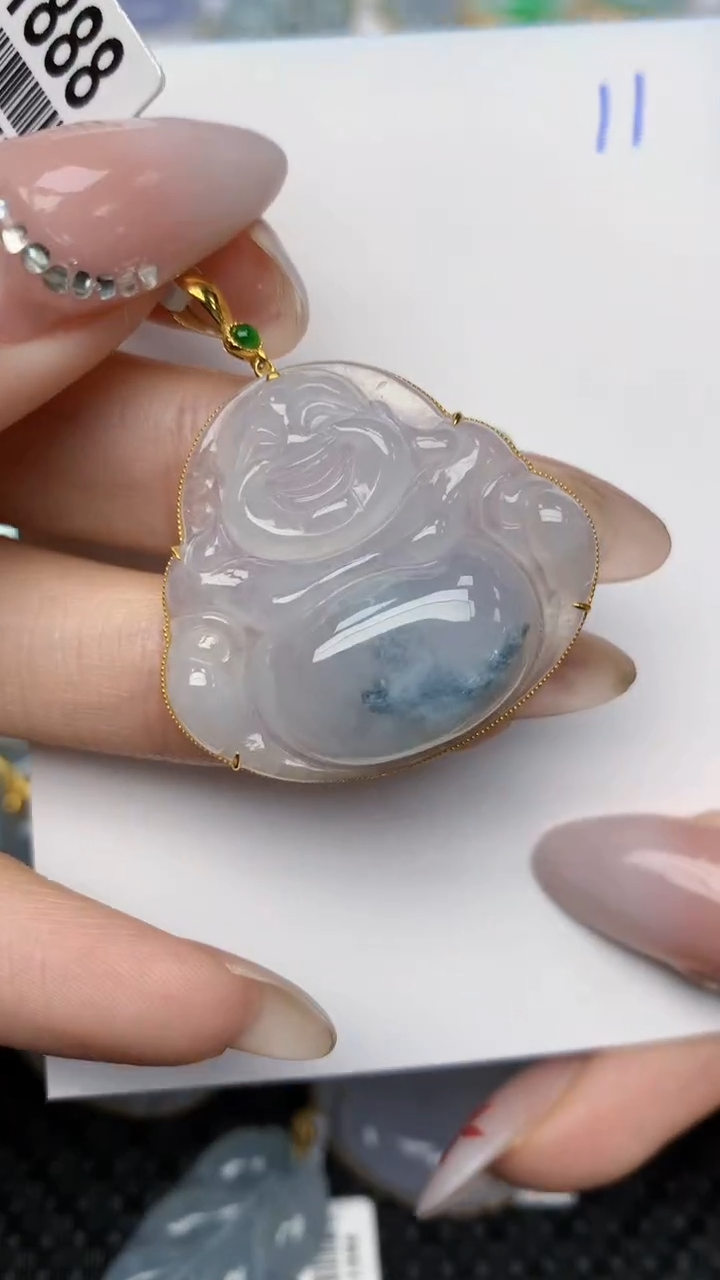 【闪购商品】翡翠颈饰18K金镶嵌天然翡翠A货，