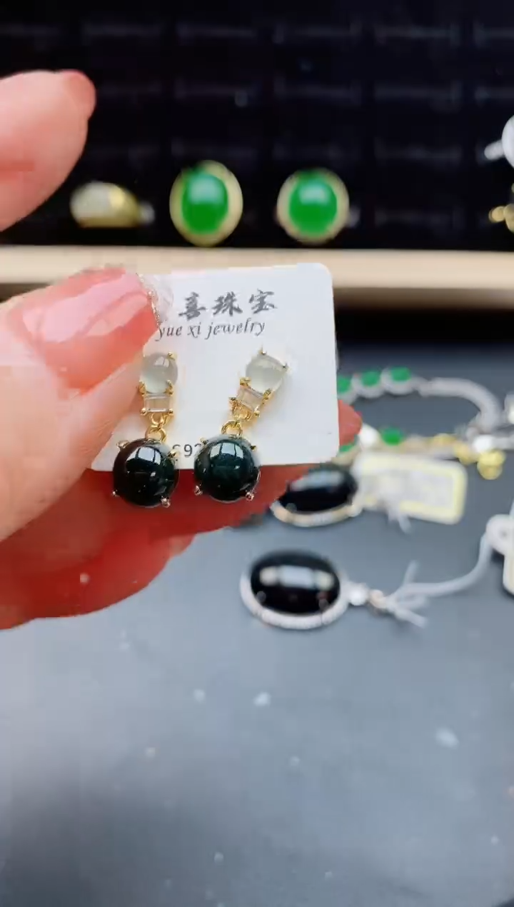 【闪购商品】翡翠耳饰银S925镶嵌1212