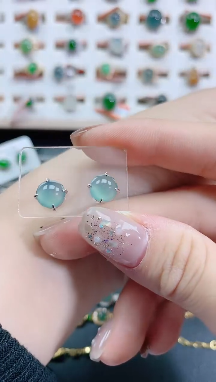 银S925镶嵌翡翠耳饰天然翡翠