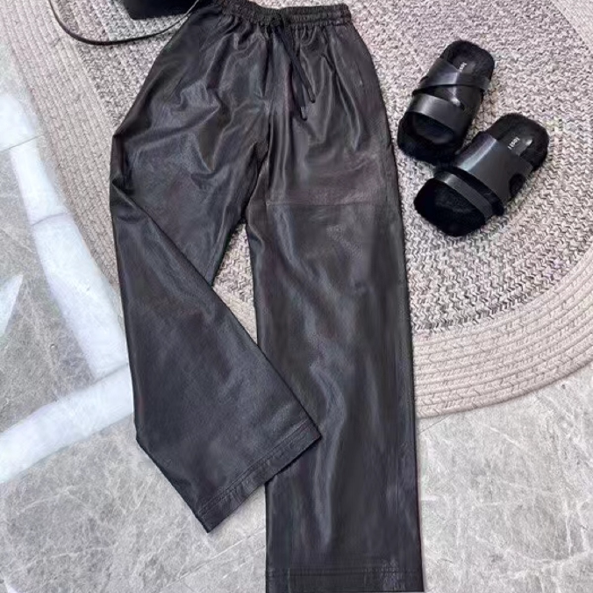 2025新款真皮植鞣绵羊皮宽松直筒休闲百搭皮裤5625