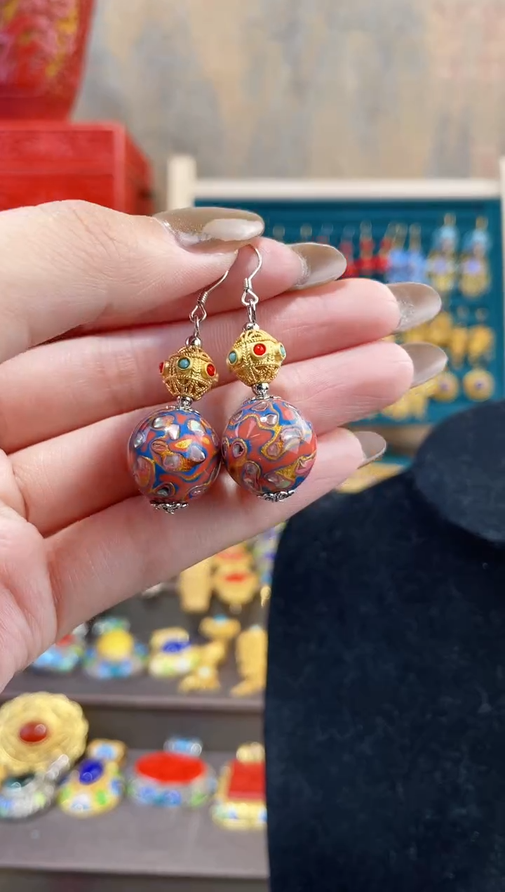 【闪购商品】非遗犀皮漆精品耳环橙粉色