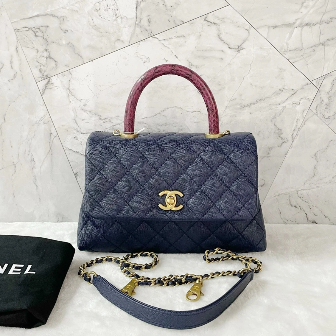 99新 Chanel/香奈儿 8776|香奈儿深蓝色coco小号斜挎包|香奈儿