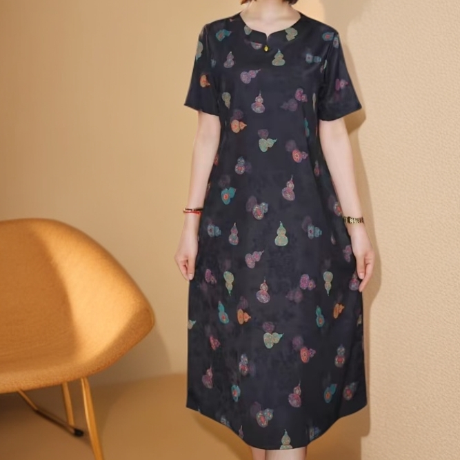 989（福禄临门）高端订制连衣裙 休闲女士夏季复古宽松