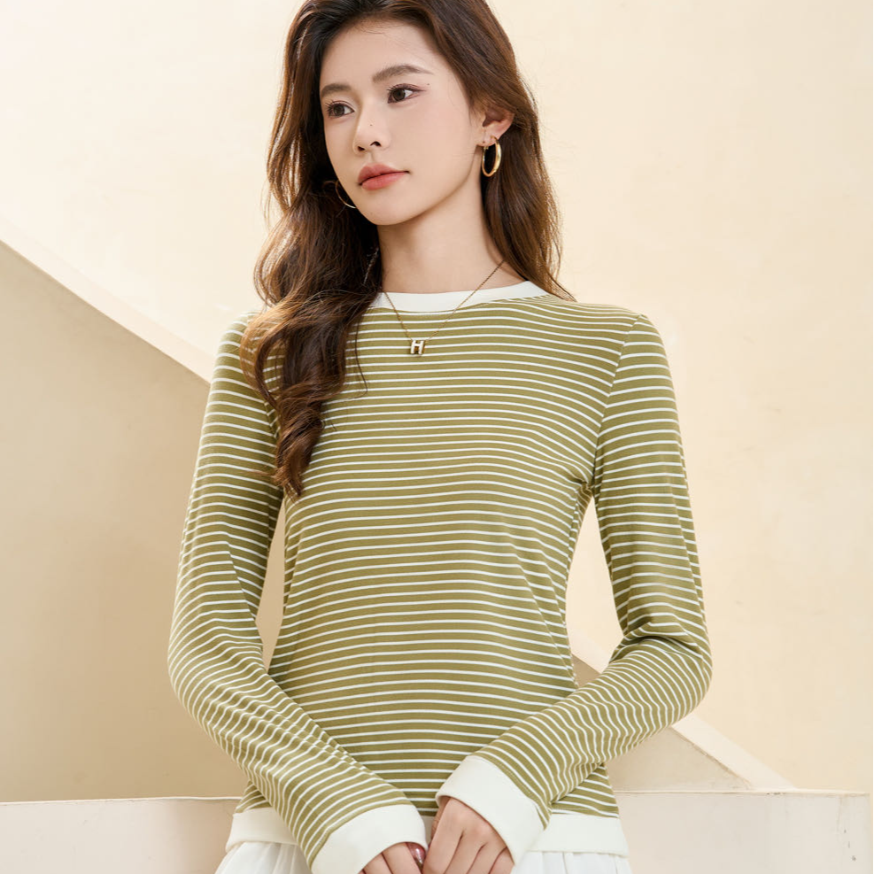 006''摩登经纬''秋冬必入~韩系双面绒撞色条纹长袖！