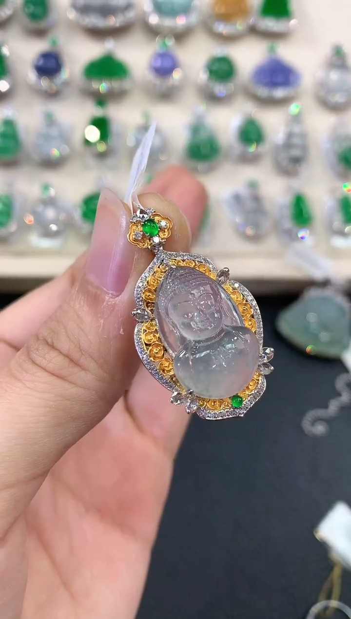 【闪购商品】翡翠吊坠(不含链)18K金镶嵌C96    