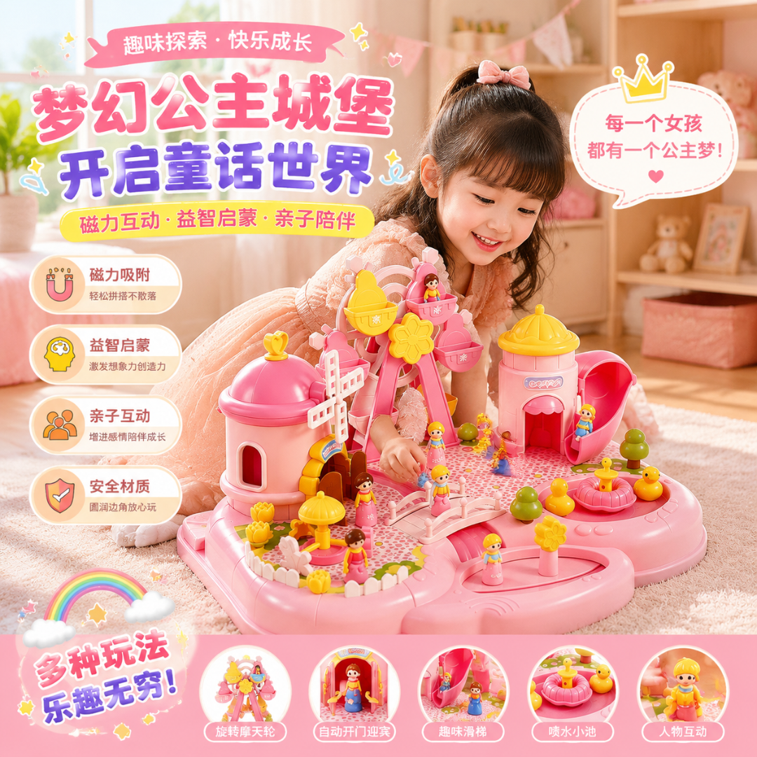 【六一礼物】儿童磁力过家家艾莎公主城堡玩具益智生日礼物庄园场景