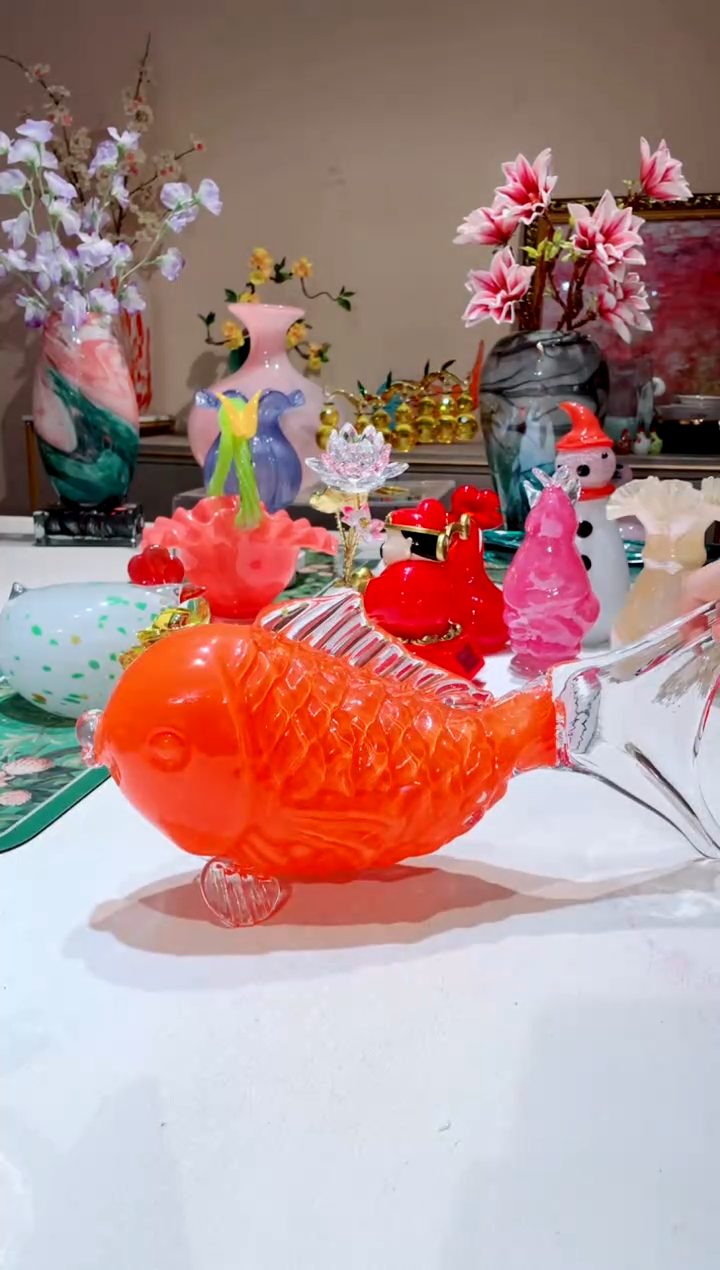 【闪购商品】琉璃手工艺品   橙色大锦鲤鱼琉璃微瑕