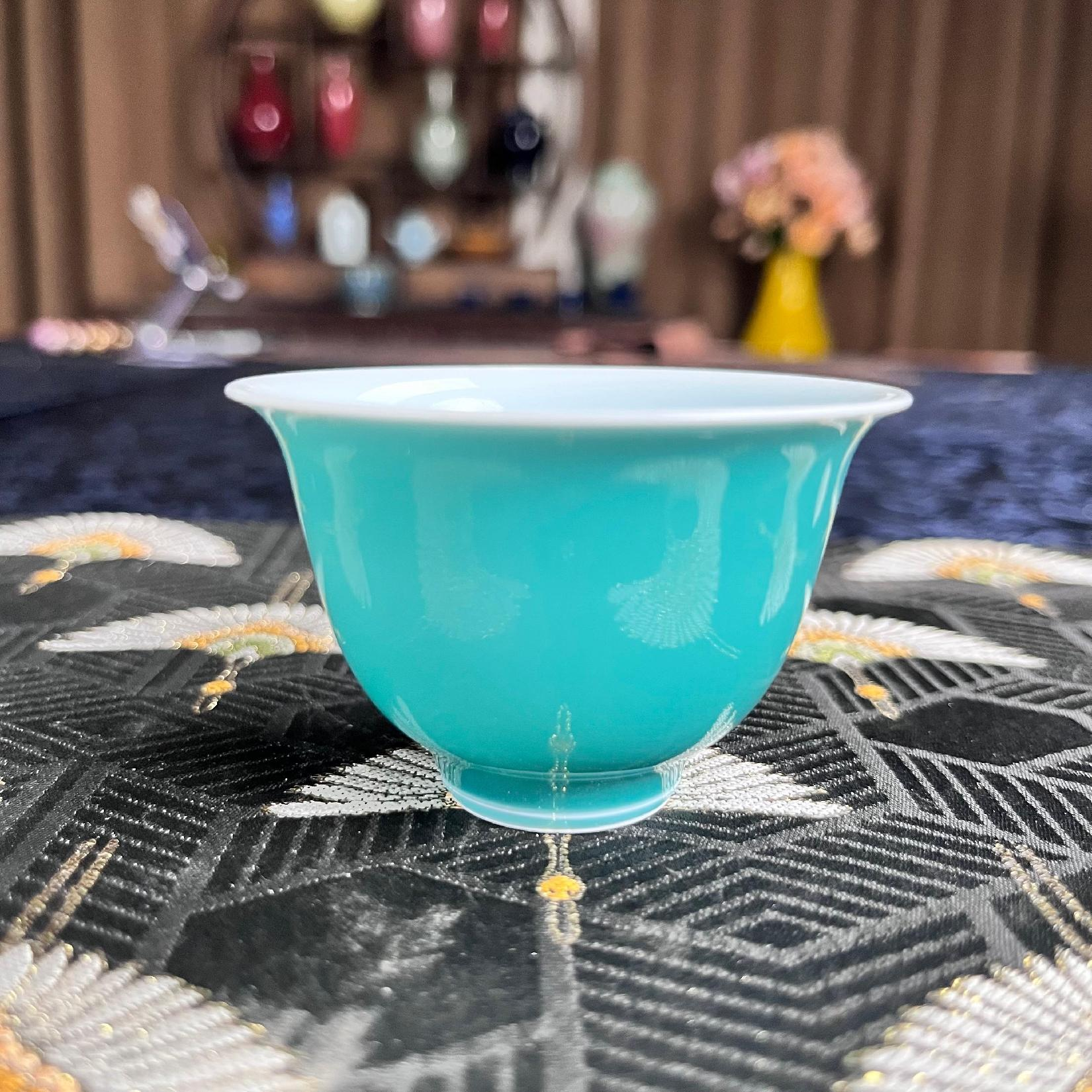 【景德】闰火堂 湖水绿圈足铃铛杯 陶瓷 rht00021