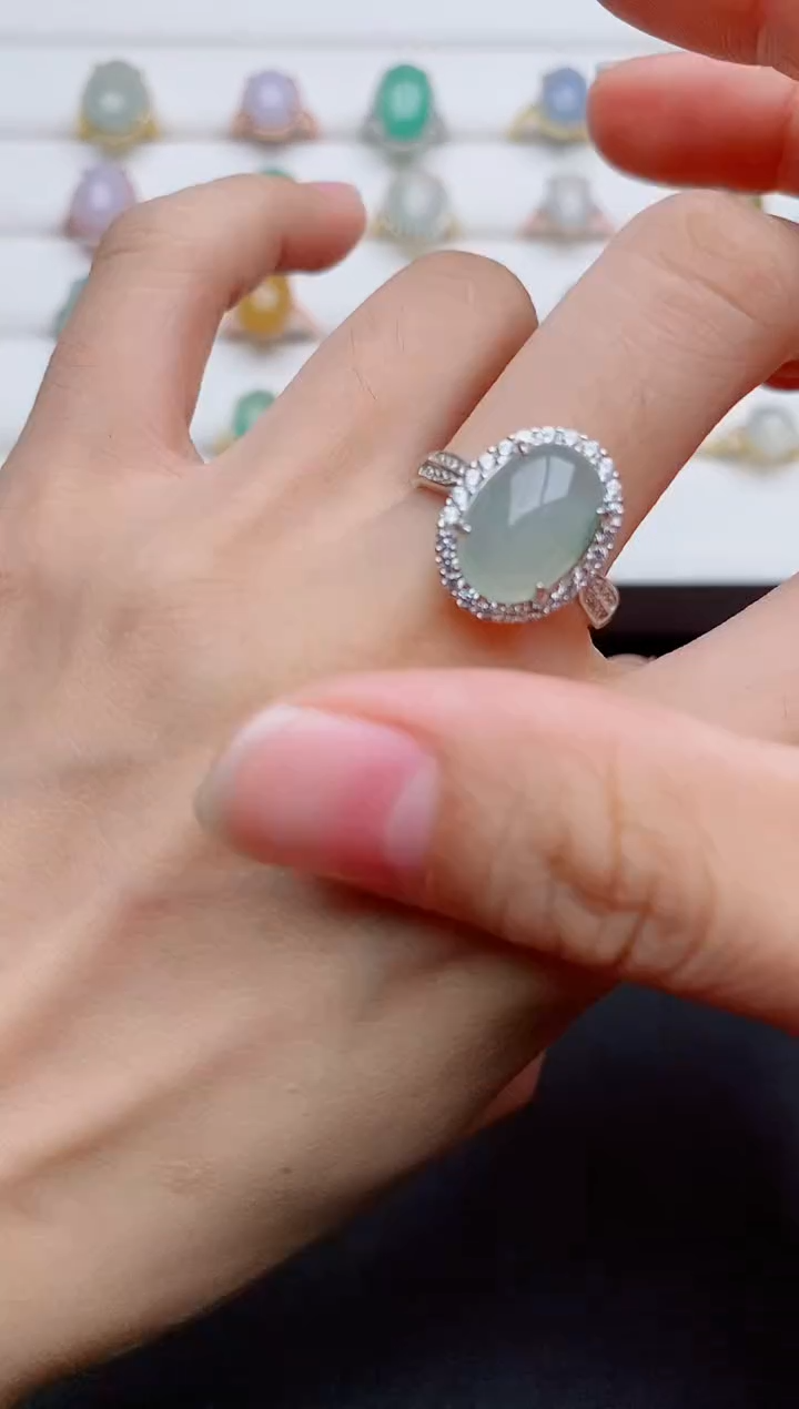 银S925镶嵌戒指翡翠1