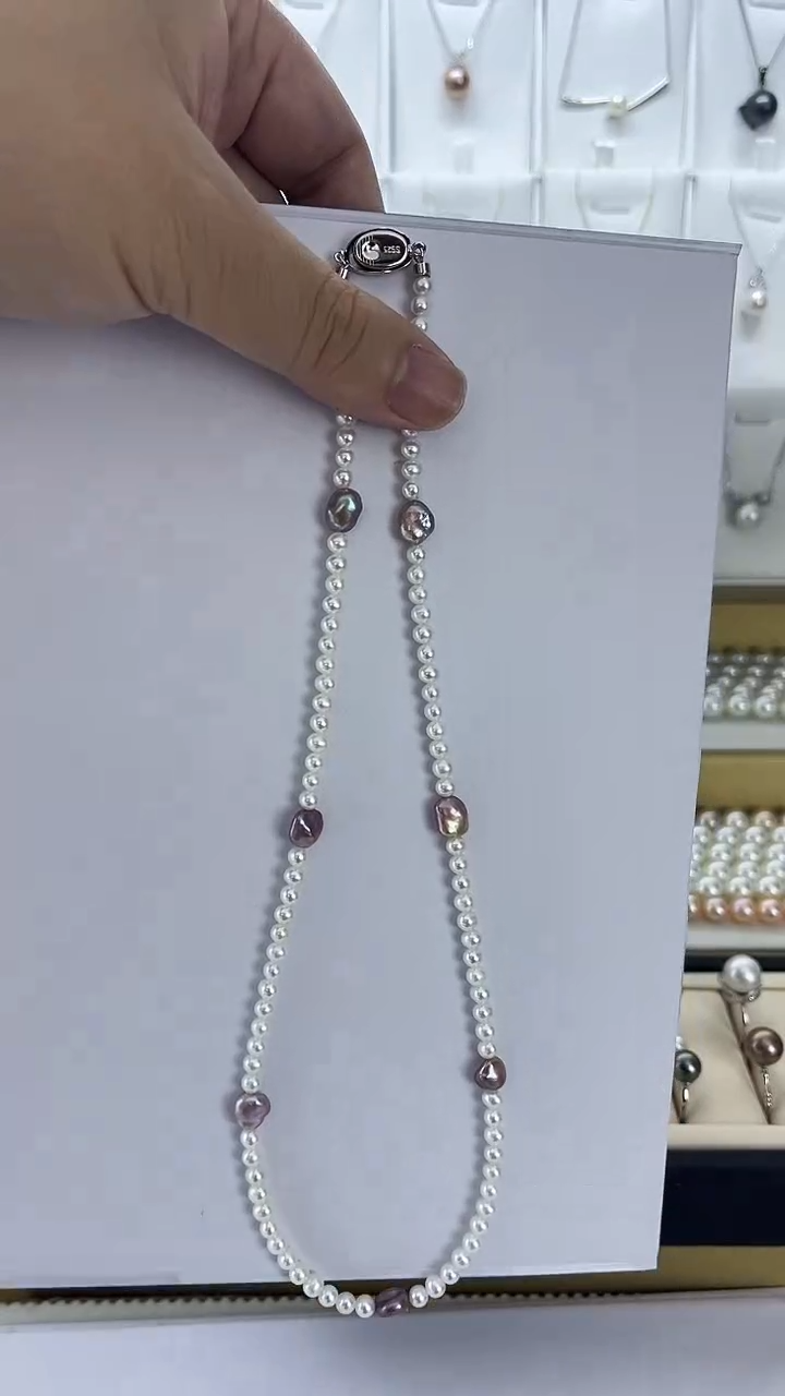 淡水珍珠未镶嵌颈饰天然奥白光小米珠4-5加紫色keshi