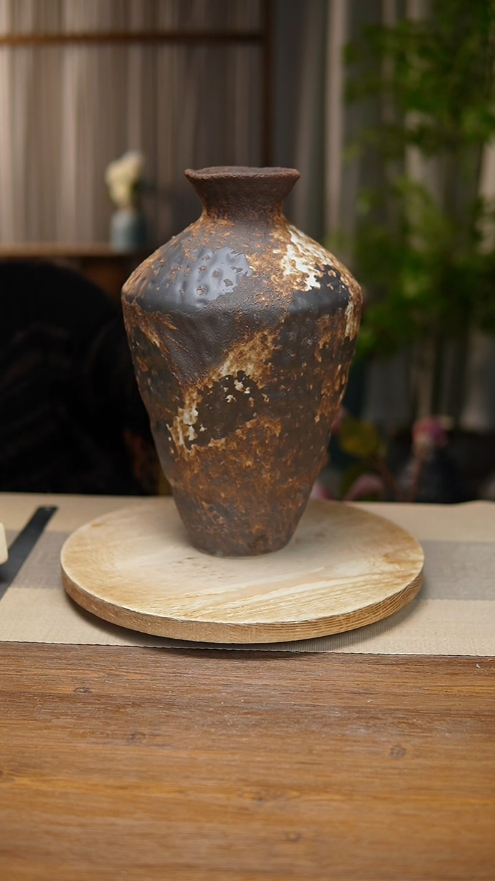 【闪购商品】陶瓷  花器诧寂棕高脚