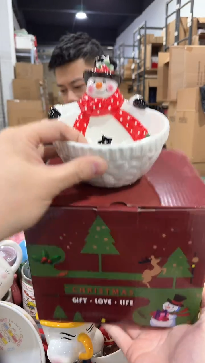 瓷片陶瓷原盒雪人碗
