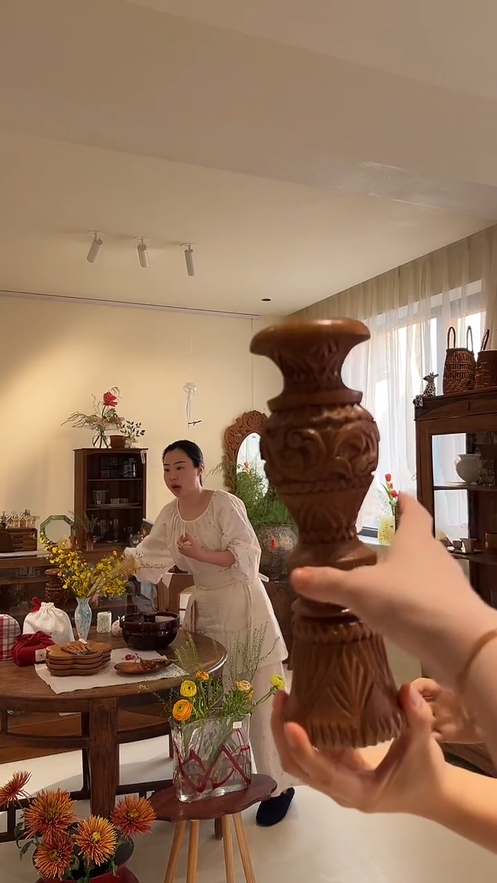 茶道摆件0000木雕烛台9086