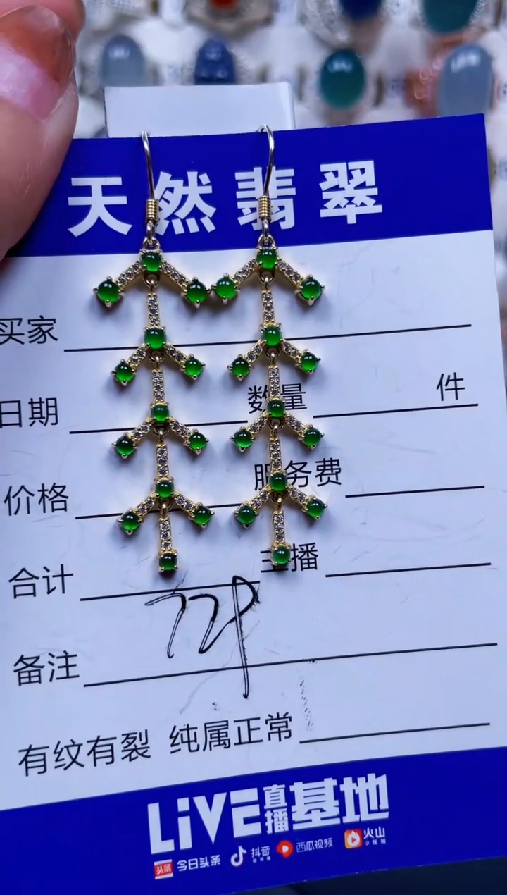 银S925镶嵌翡翠耳饰729