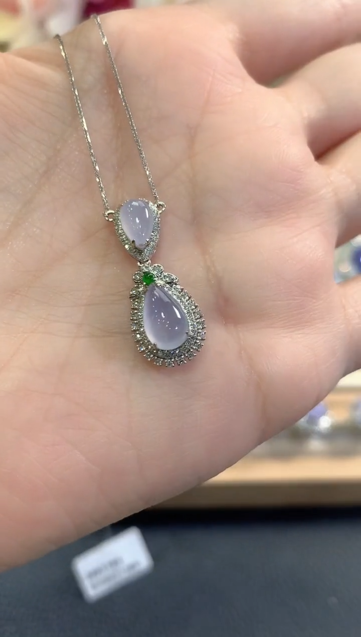 项链18K金镶嵌翡翠d52 紫货有色差