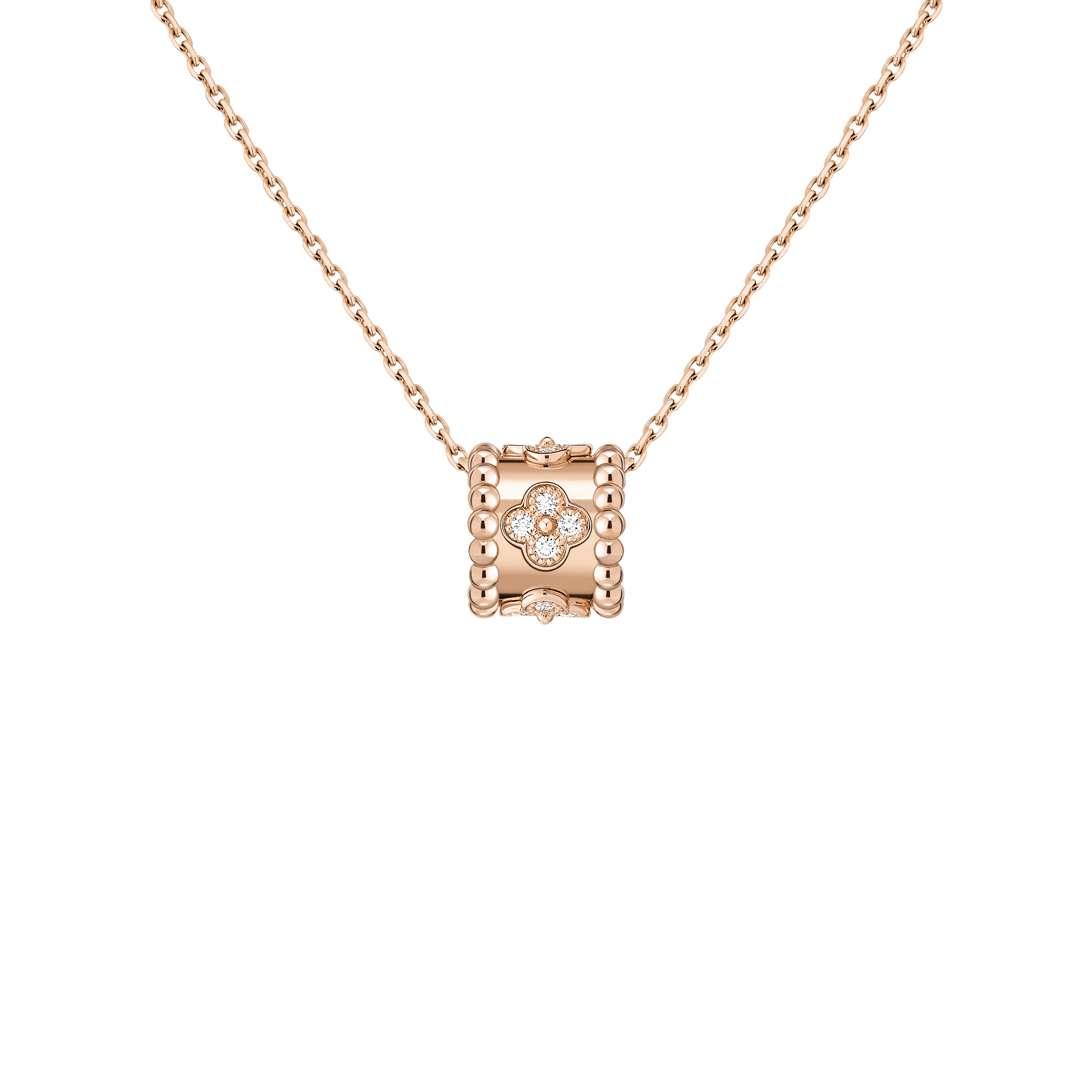 99新 梵克雅宝 VCA Perlée系列镶钻万花筒18K玫瑰金色钻石项链