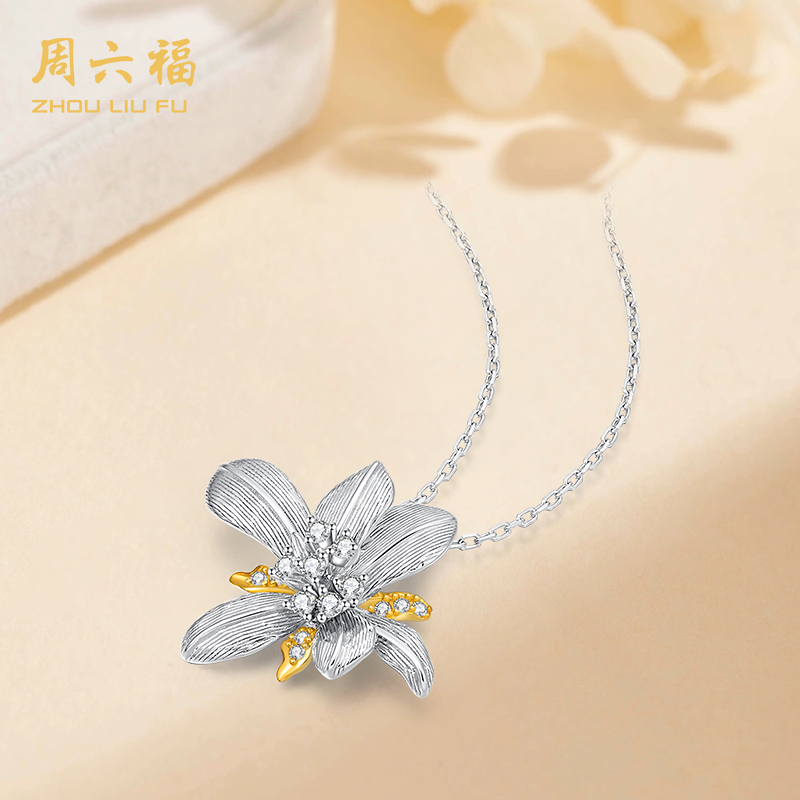 ZHOU LIU FU/周六福 坠链均925银合成锆石 银韵兰心项链N1D0155RG