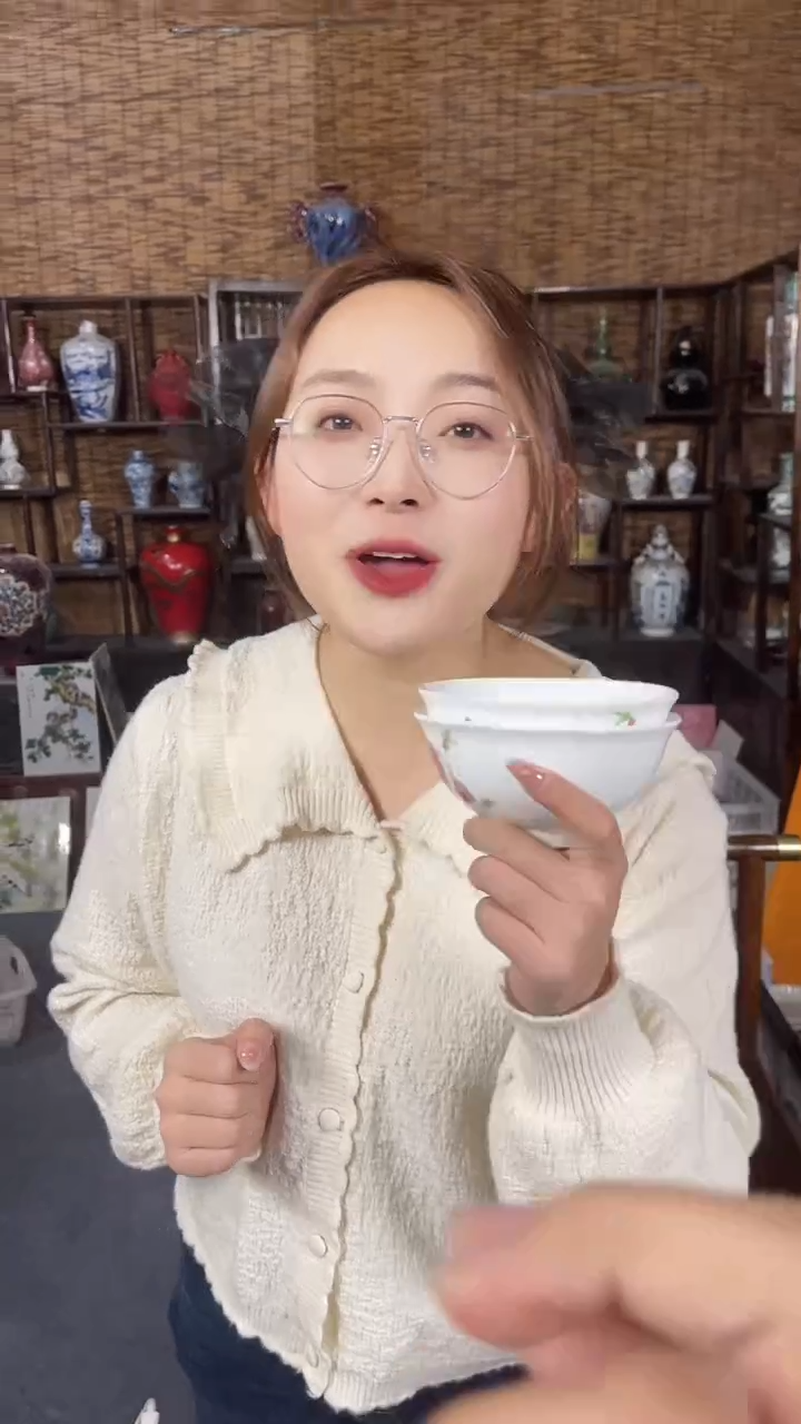 红星严选交流瓷器水点桃花碗两只装
