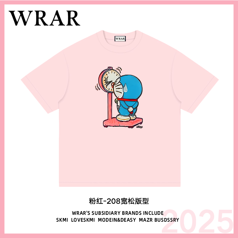 【称重叮当猫】新品时尚透气宽松T恤印花休闲卡通百搭圆领