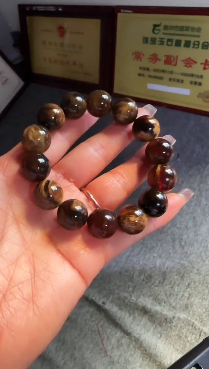 手串琥珀未镶嵌为****7#34缅甸琥珀溶洞蜜手串15mm