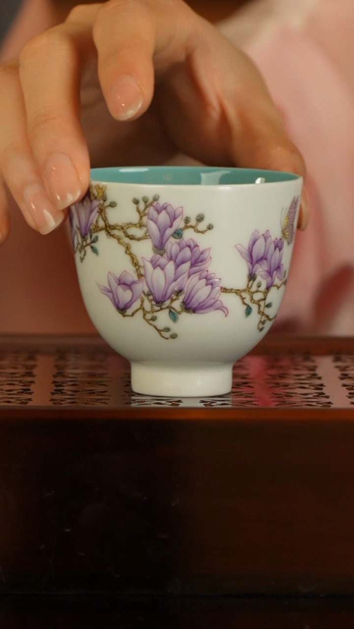 月亮推荐溢珍堂@@松石绿紫玉兰高闻香杯