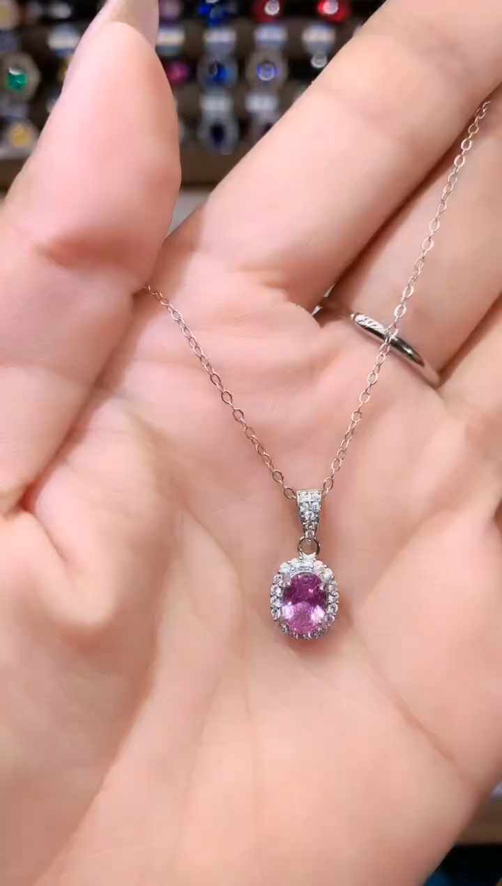 蓝宝石吊坠(赠链)银S925镶嵌银色57