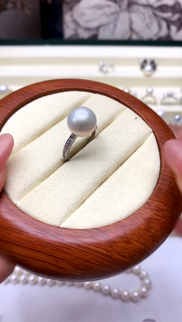 银S925镶嵌戒指淡水珍珠11-12mm