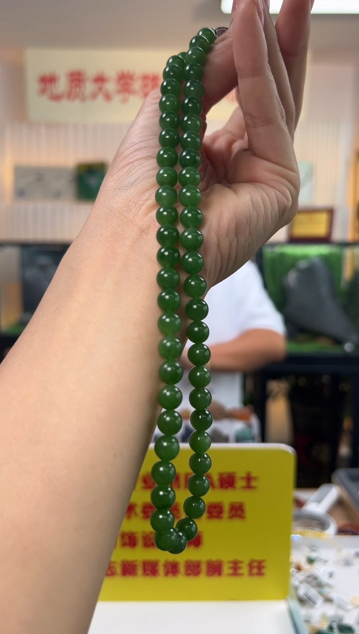 和田玉银S925镶嵌颈饰和田碧玉圆珠项链S925银扣