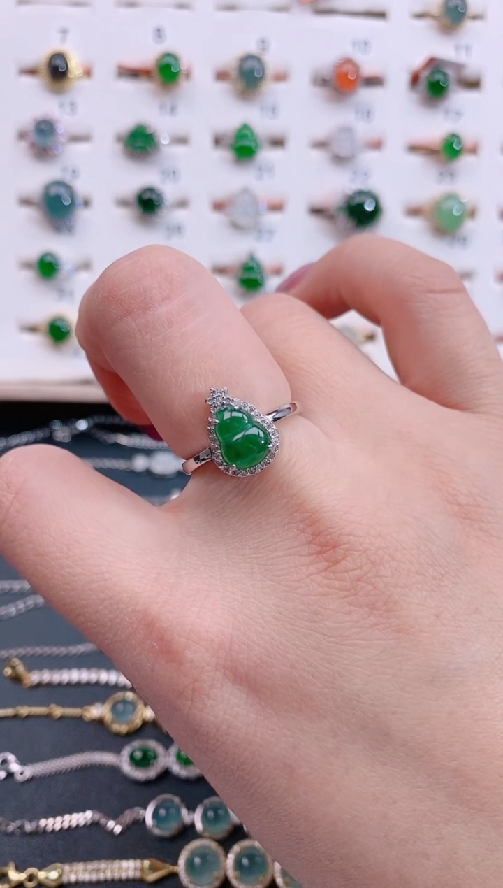 银S925镶嵌戒指翡翠天然翡翠