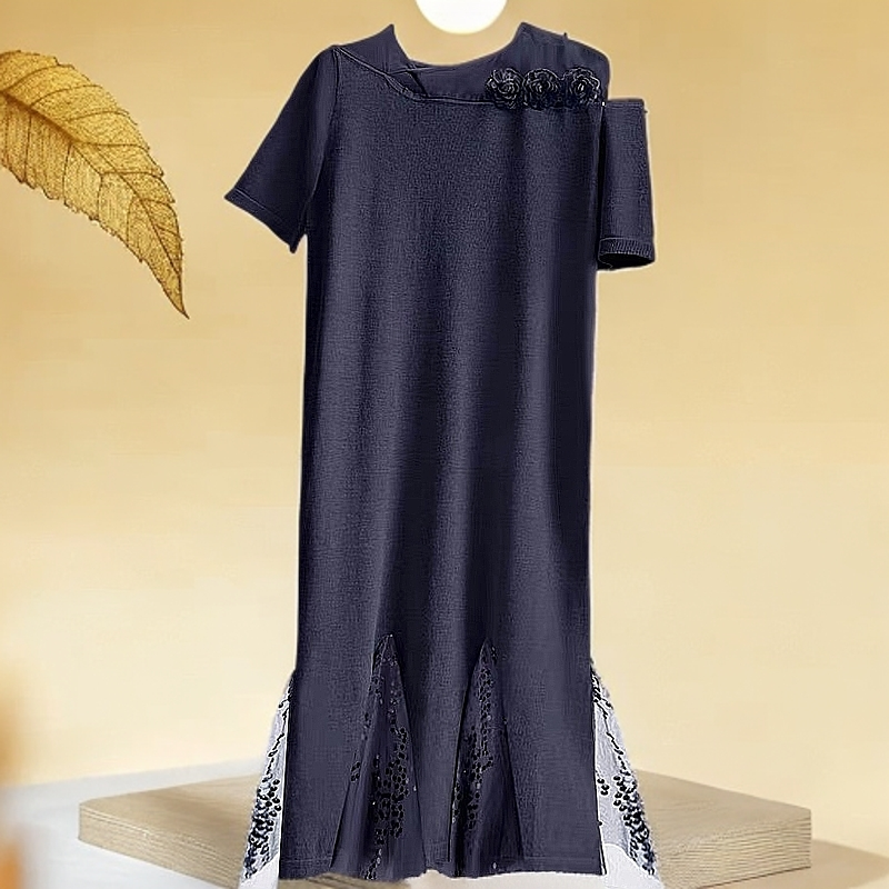 时尚夏季短袖蕾丝H型气质轻奢显瘦女装连衣裙套头法式优雅设计师